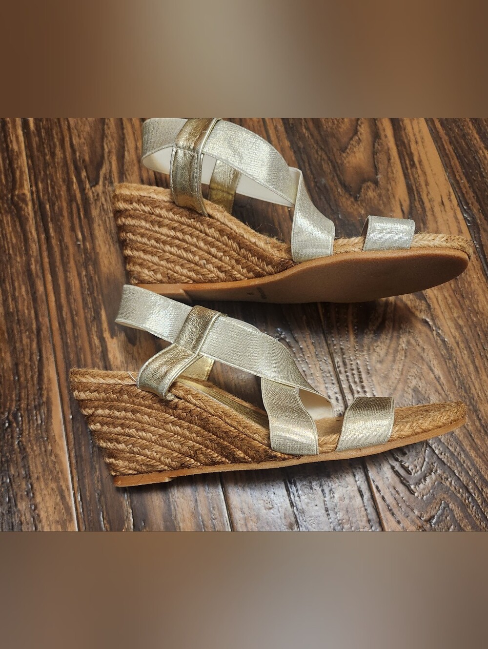 Eric Michael Metallic Gold Stretchy Espadrille Wedge Sandals Size 39